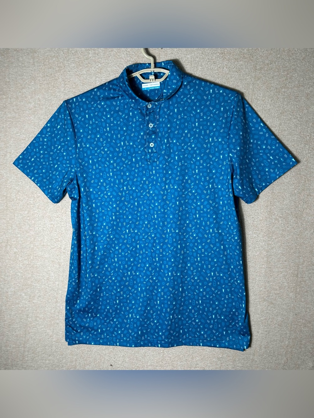 Fore Fathers Polo Mens Large Blue Fathers‎ Dad Grandfather Golf Performance AOP